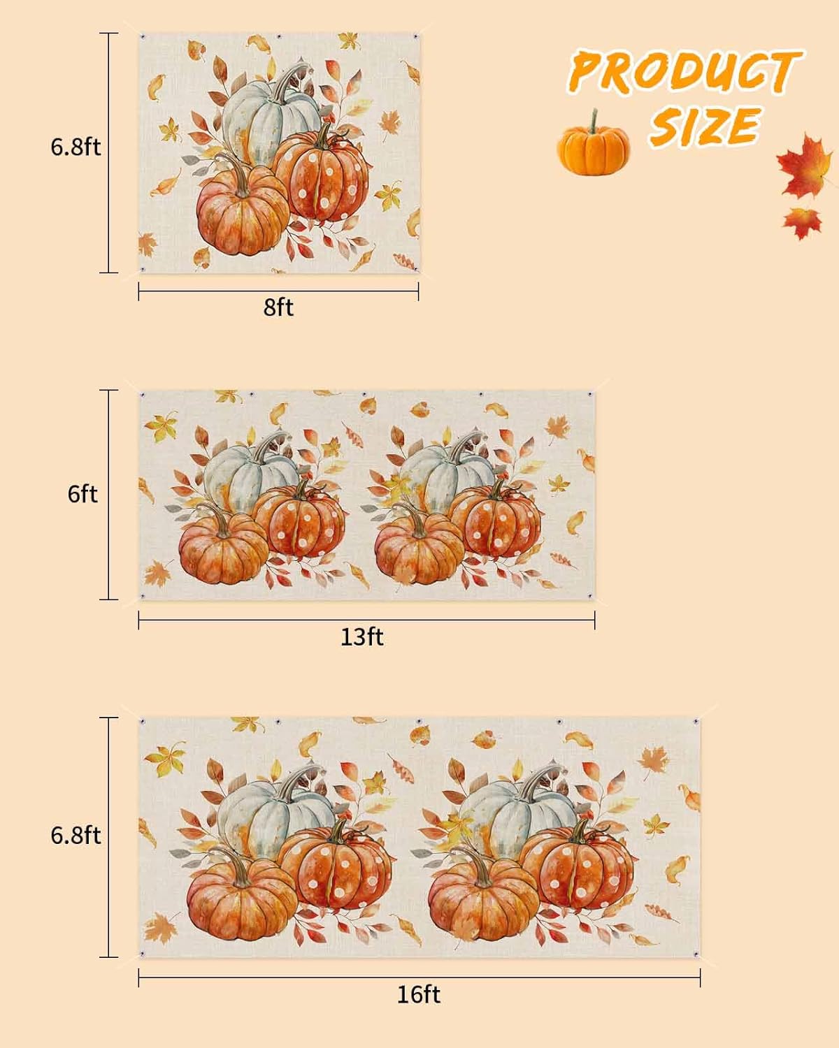 Fall Orange Pumpkin Harvest Burlap Garage Door Cover 7x8ft