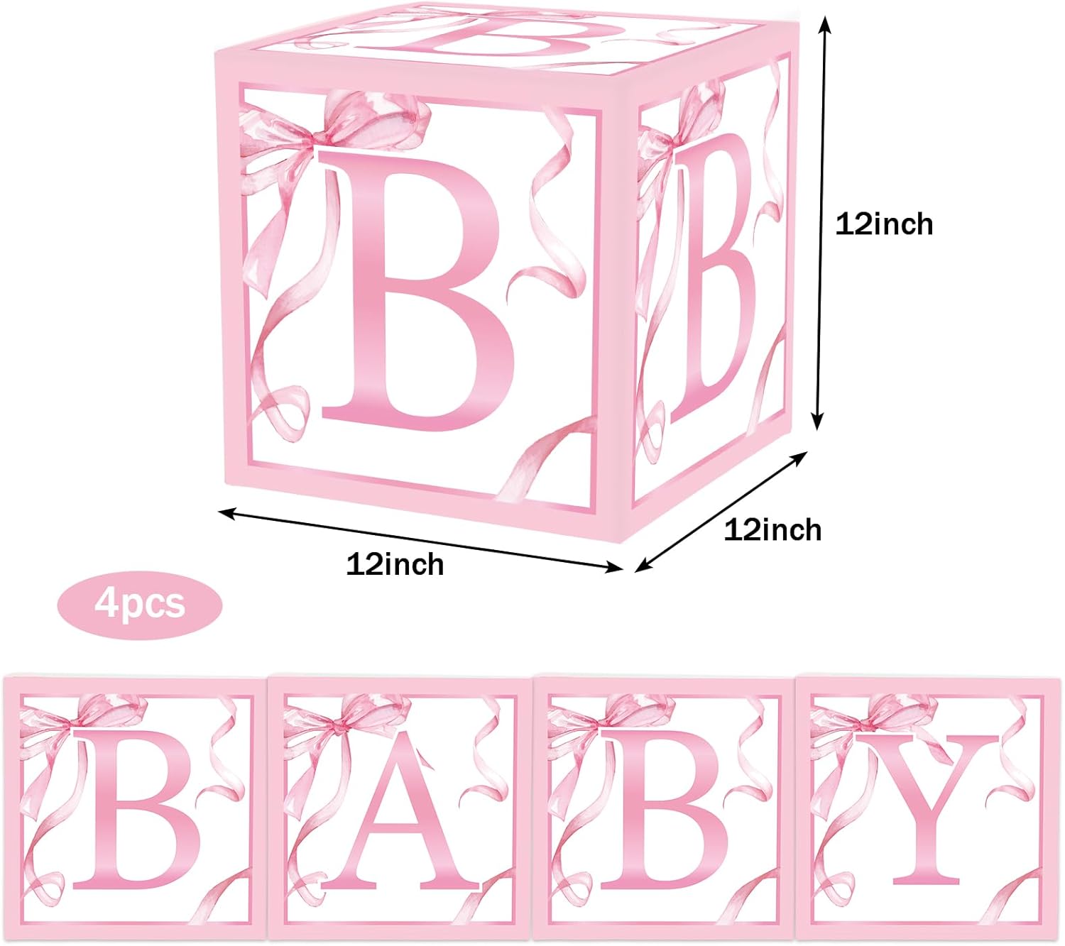 FYSUIMU 4Pcs Baby Shower Letter Box with Pink Bow Balloons