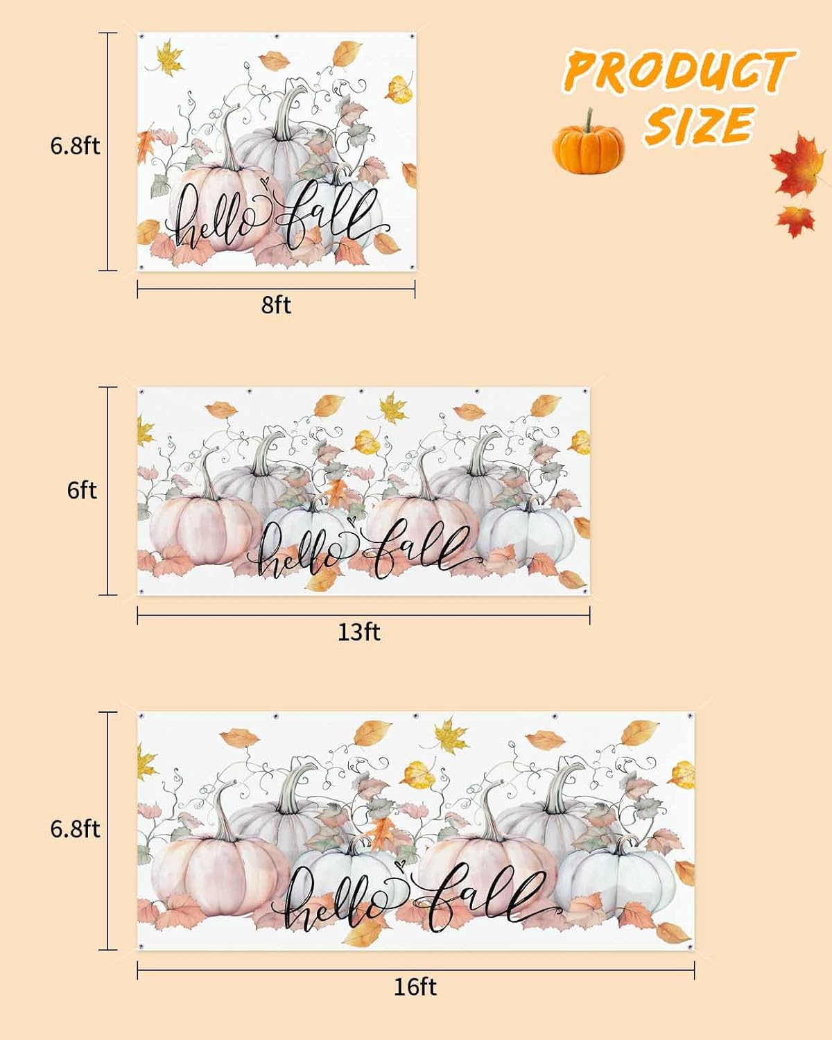 IDOWMAT Fall Thanksgiving Pumpkin Vine Leaf Garage Door Cover 7x8ft