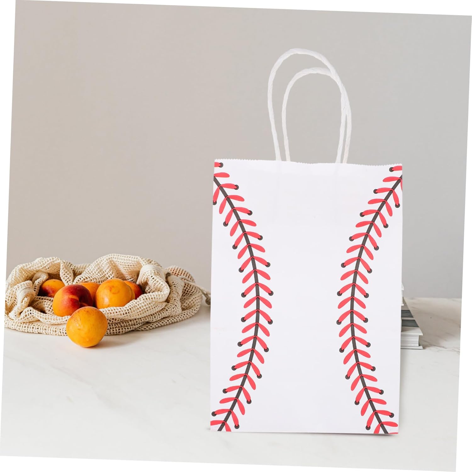 SHOWERORO 12pcs White Kraft Paper Baseball Party Bags