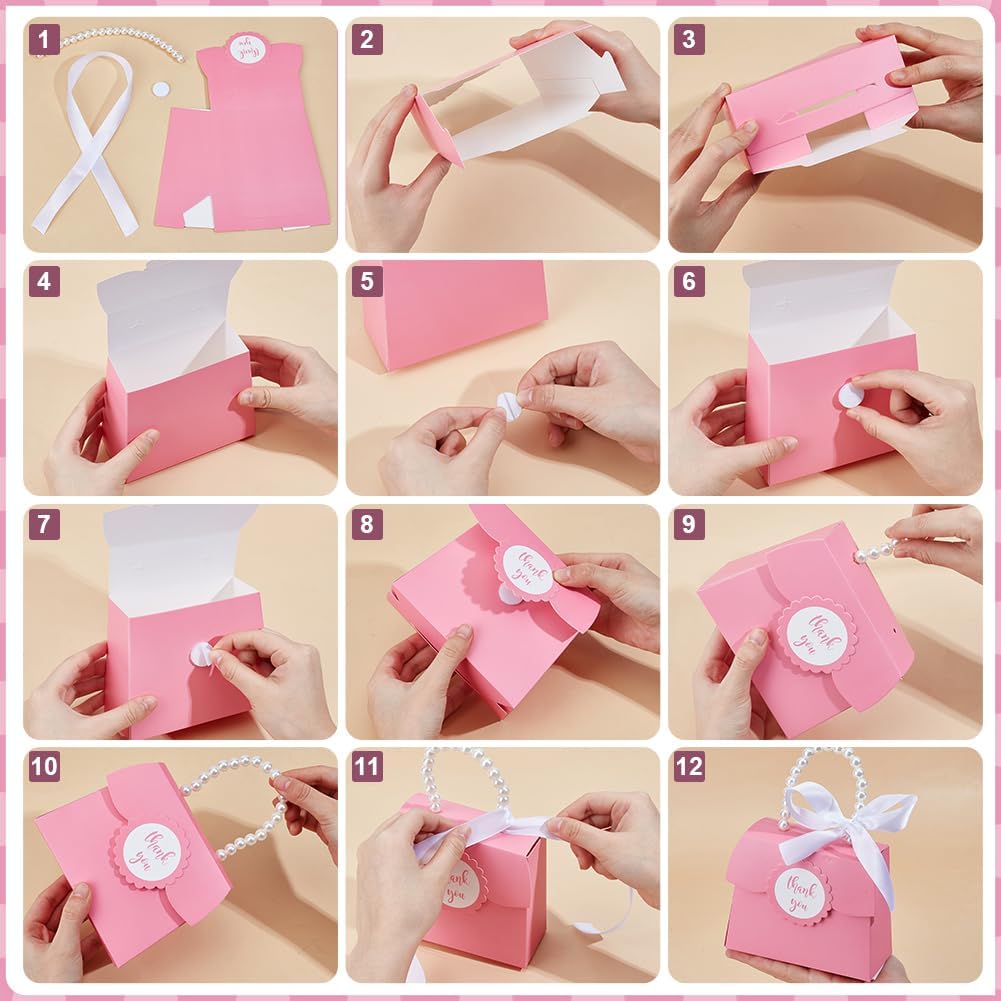 BENECREAT 16 Piece Pink Wedding Favor Box DIY Set