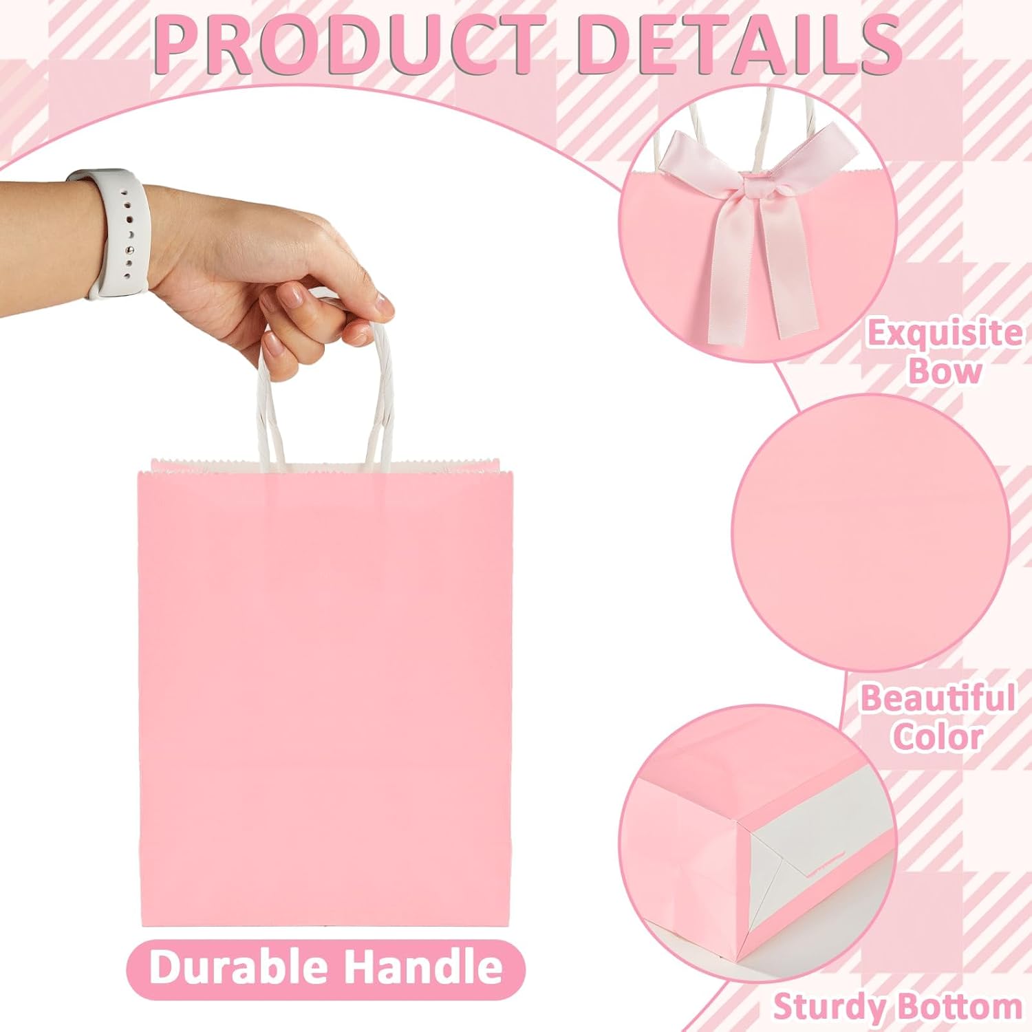 ZOIIWA 24Pcs Pink Bow Gift Bags with Handles