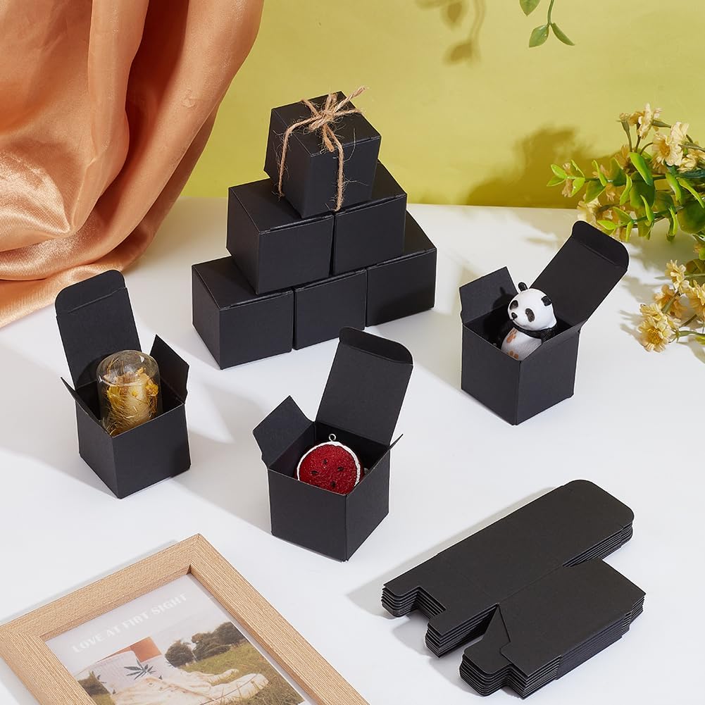 PH PandaHall 30pcs Mini Square Gift Boxes Foldable Black Packaging