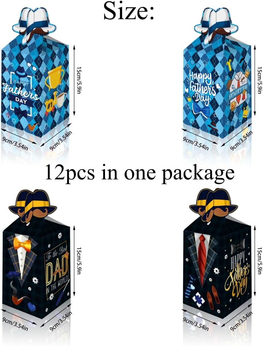 LOONELO Fathers Day Favor Boxes 12 Pcs Blue Cardboard Treat Gift Boxes