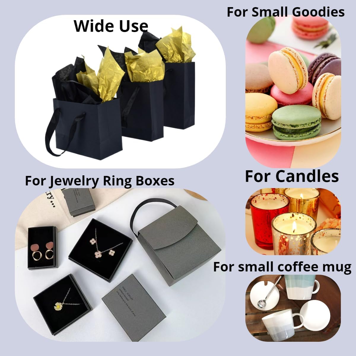 JUNESHE Mini Black Gift Bags with Handles 6 Pack