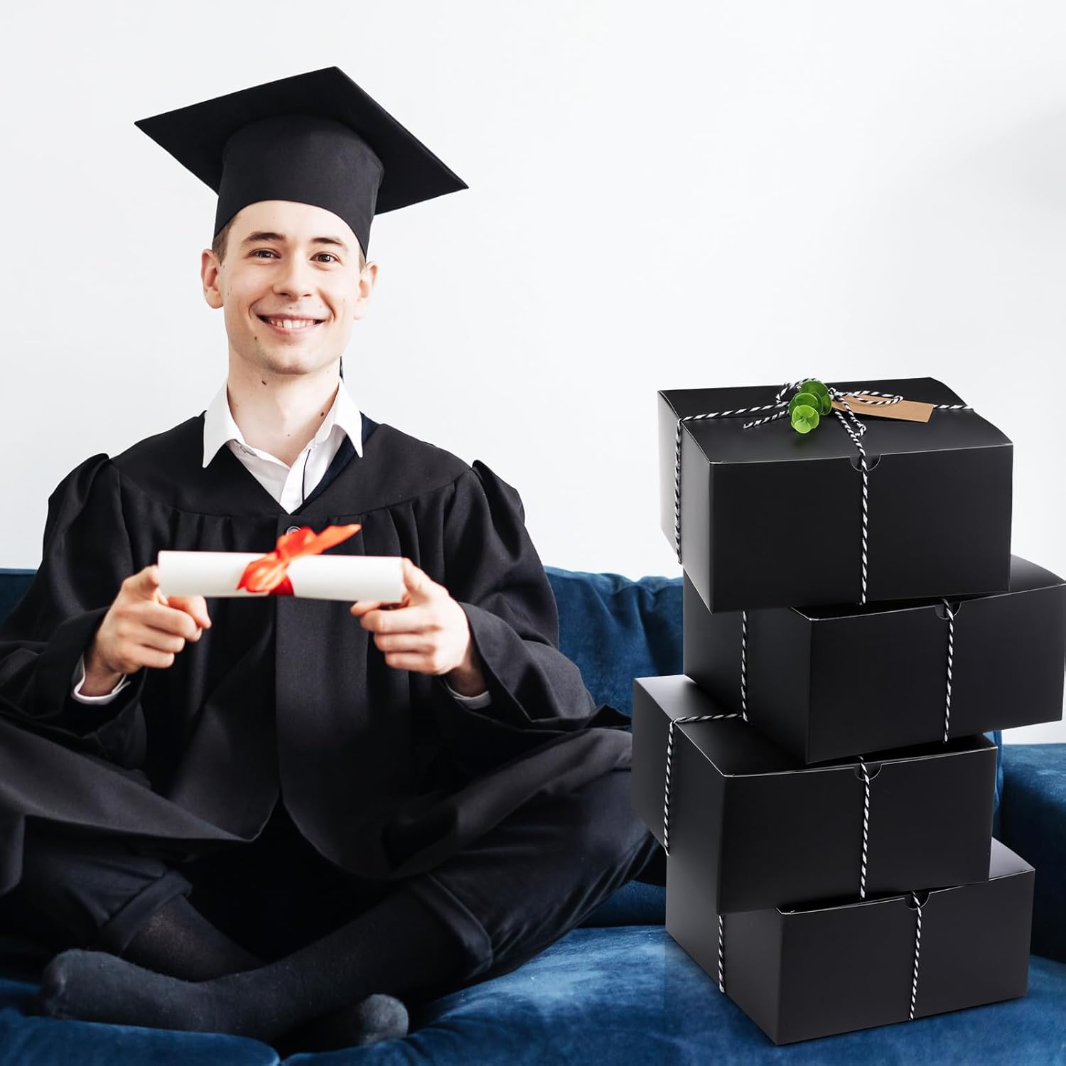 Crtiin 8 Pack Black Gift Boxes with Lids for Wedding Gifts