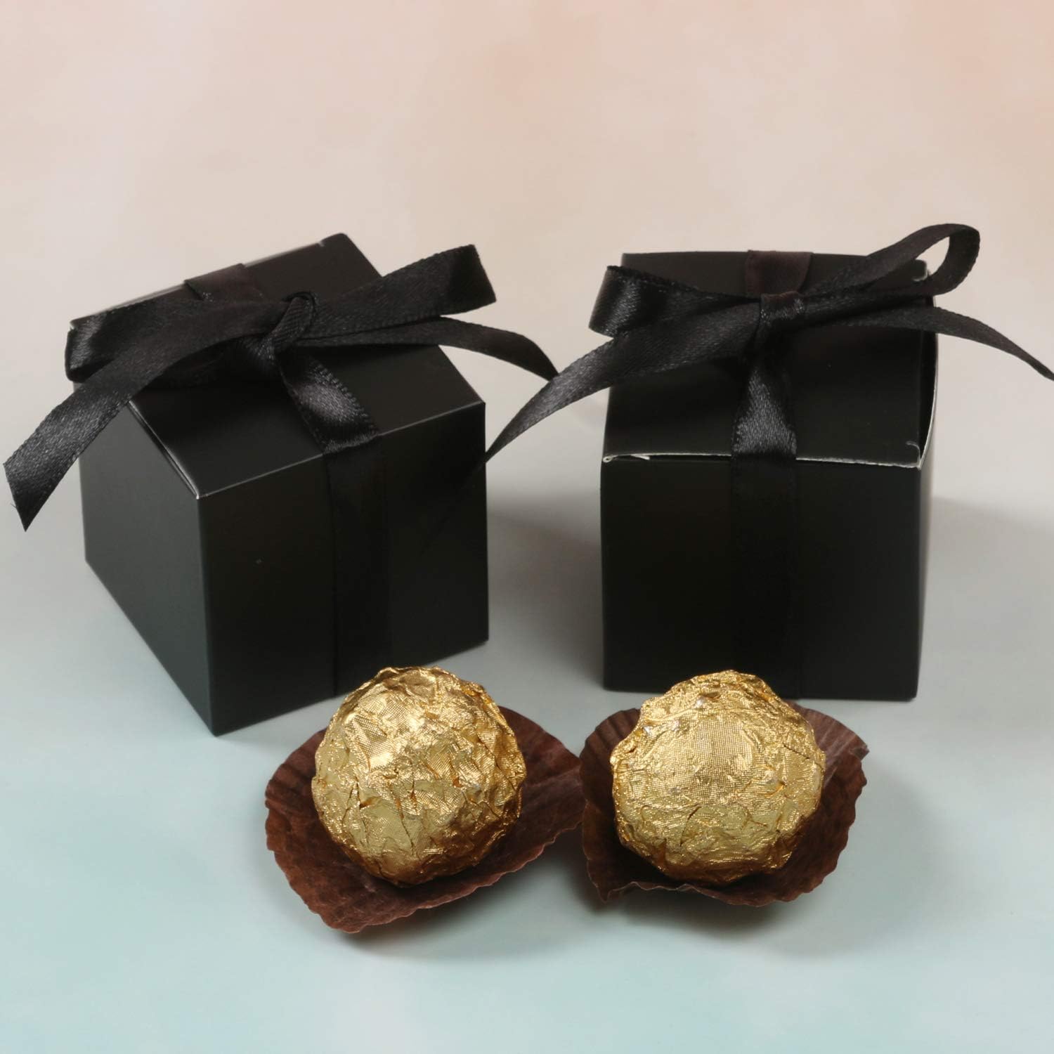 COTOPHER 60pcs Black Gift Boxes with Ribbons