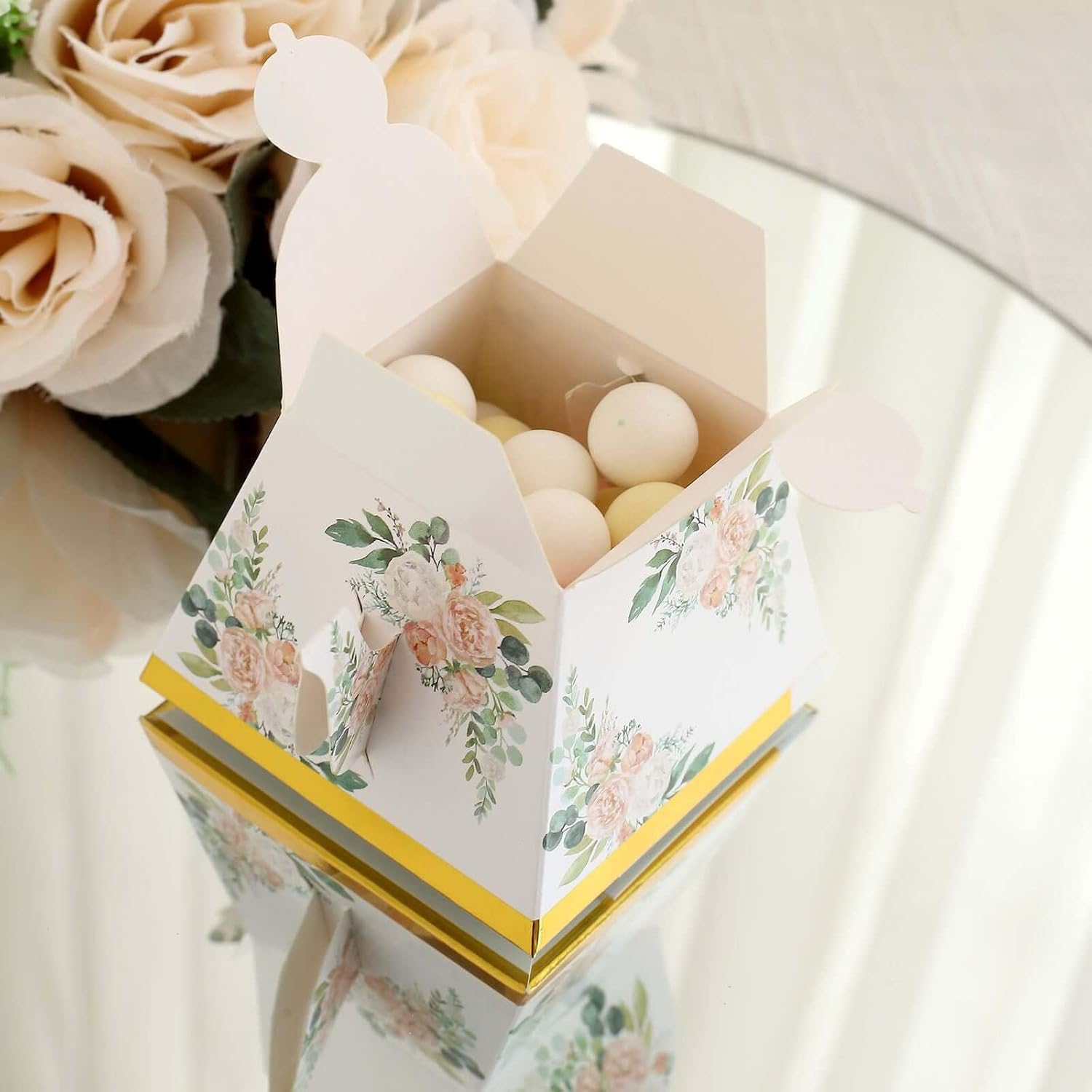 Efavormart 25 Pack Pink Peony Mini Teapot Gift Boxes with Gold Edge