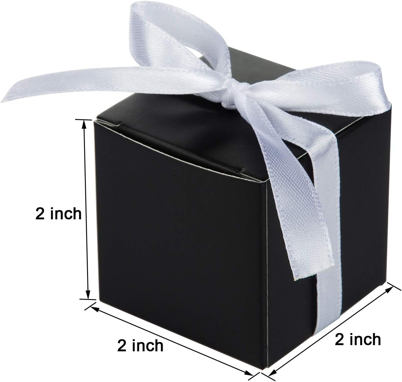 AWELL Black Gift Candy Box with White Ribbon Pack of 50