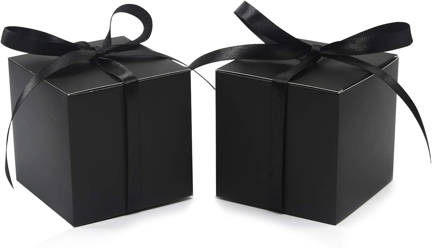 COTOPHER 60pcs Black Gift Boxes with Ribbons