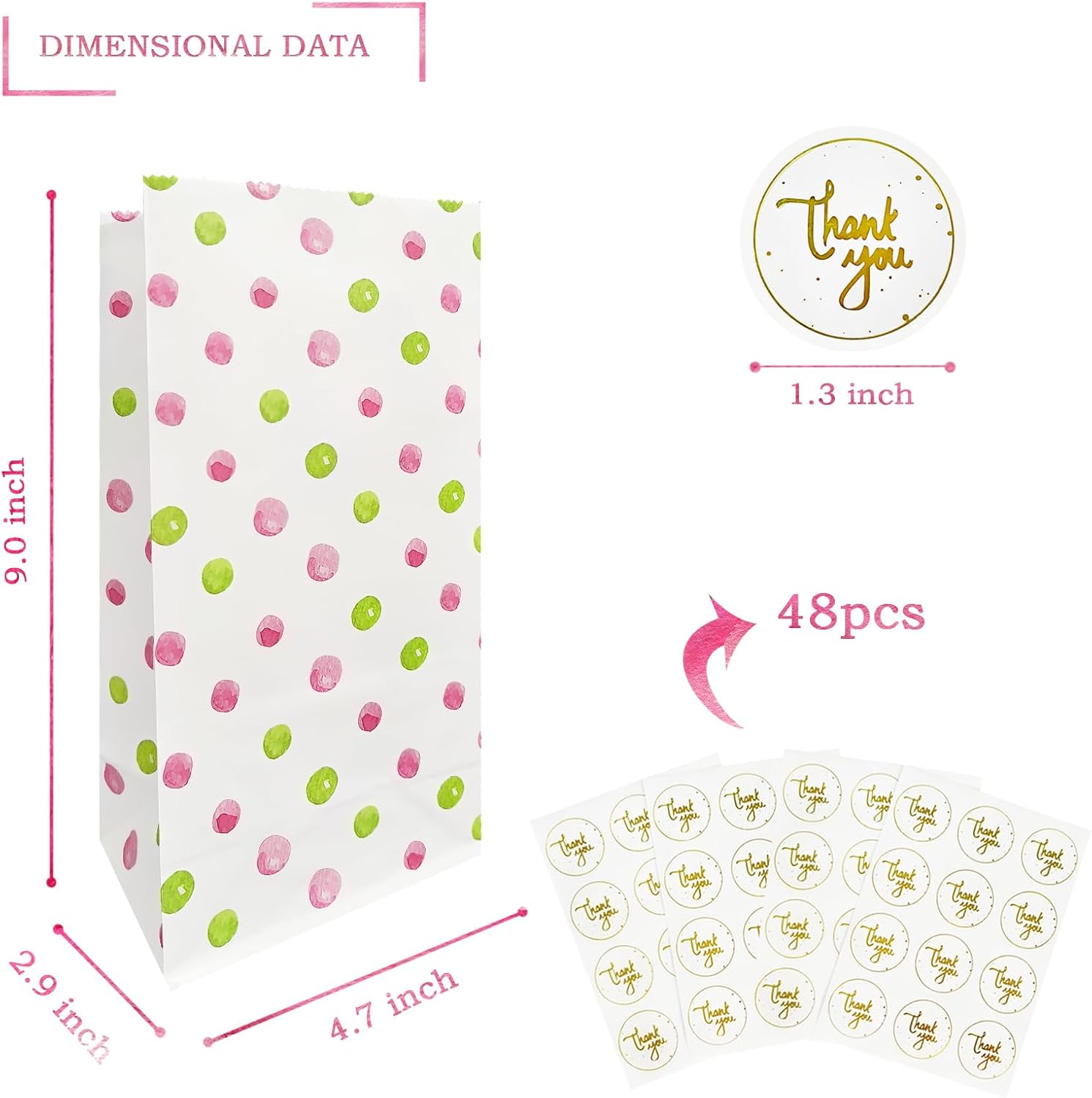 OFIHANLY 48Pcs Polka Dots Gift Bags for Kids Birthday Party
