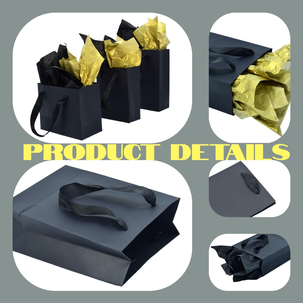 JUNESHE Mini Black Gift Bags with Handles 6 Pack