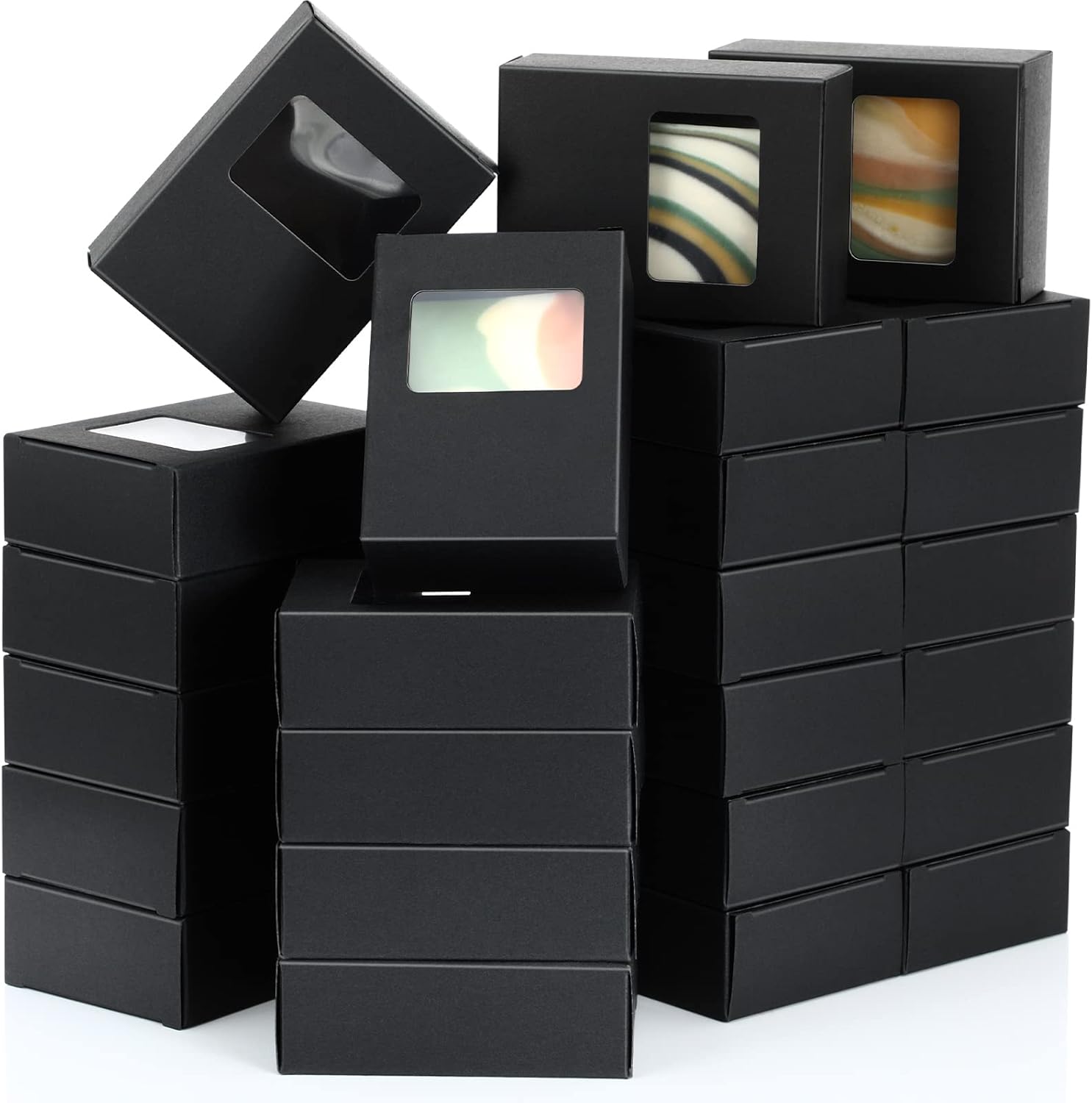 60 Pieces Black Kraft Soap Boxes with Window