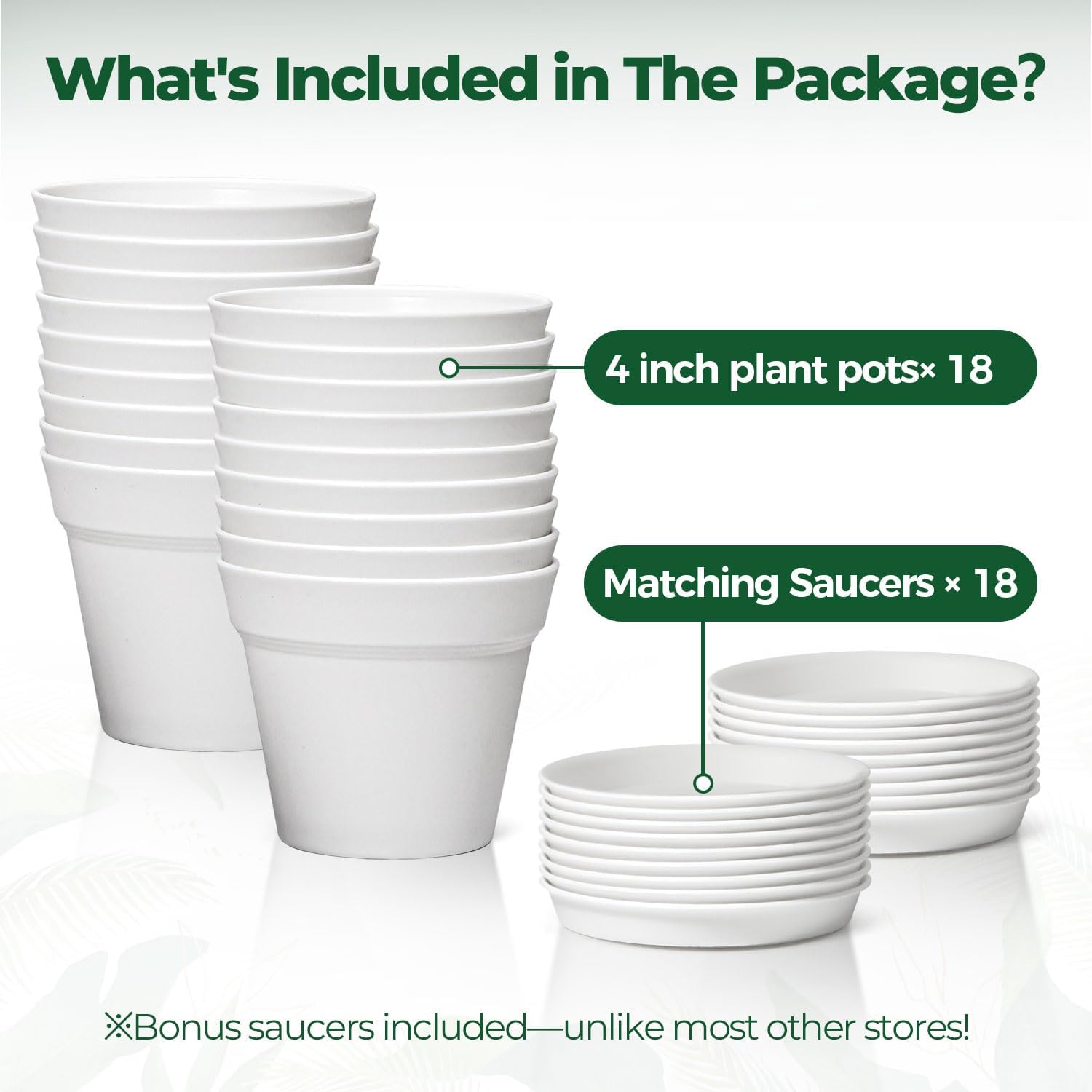 T4U 4 Inch Plant Pots 18 Pack with Saucer and Drainage Hole