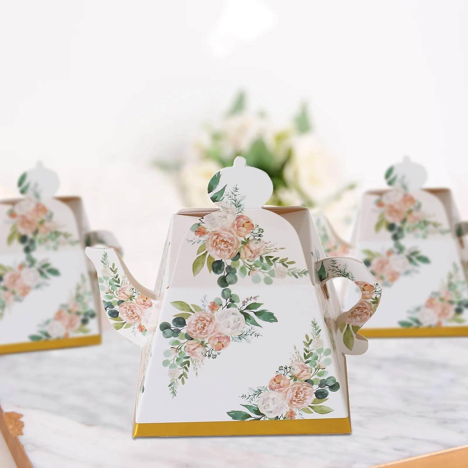 Efavormart 25 Pack Pink Peony Mini Teapot Gift Boxes with Gold Edge