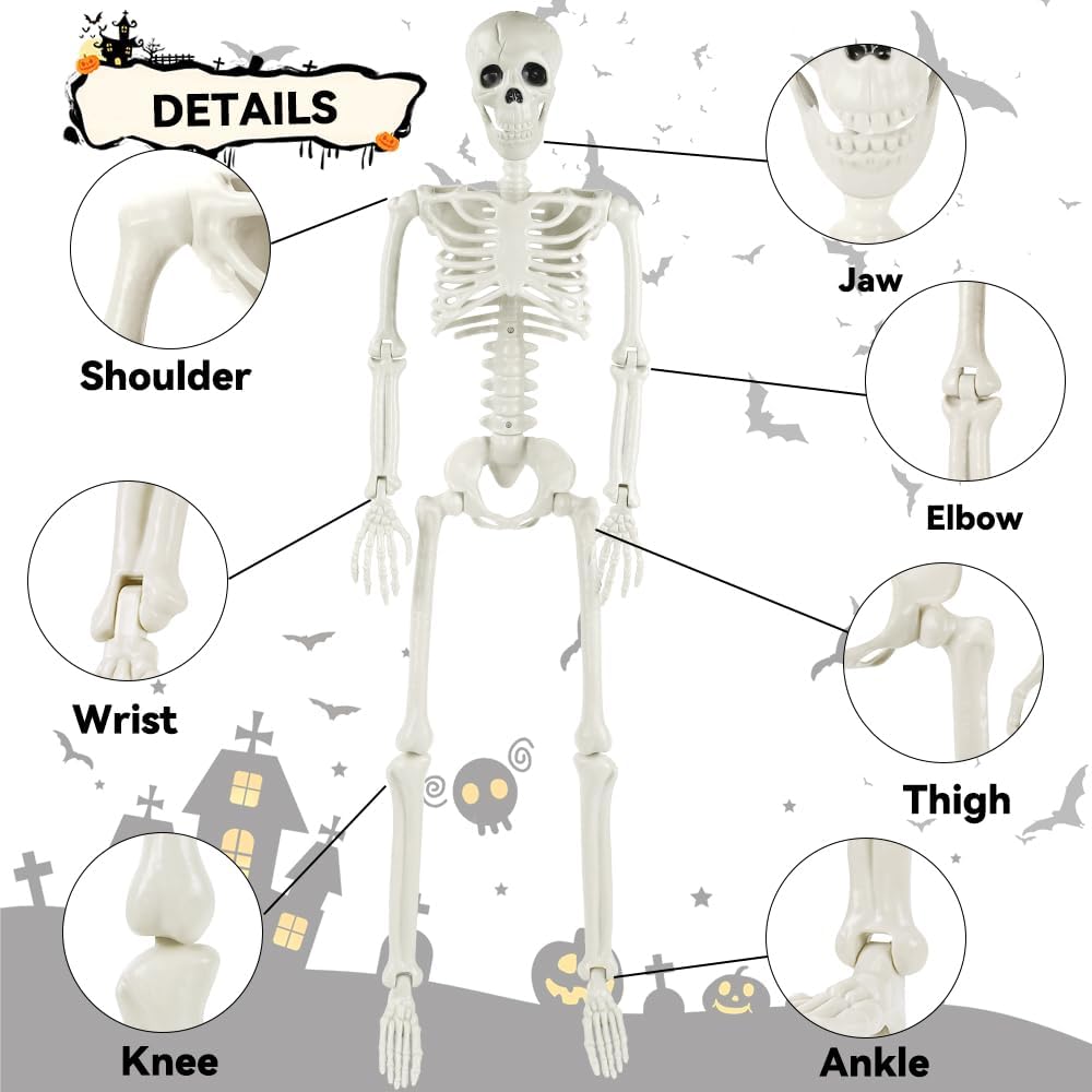 YUJUN 3ft Halloween Skeleton Decorations with Movable Joints