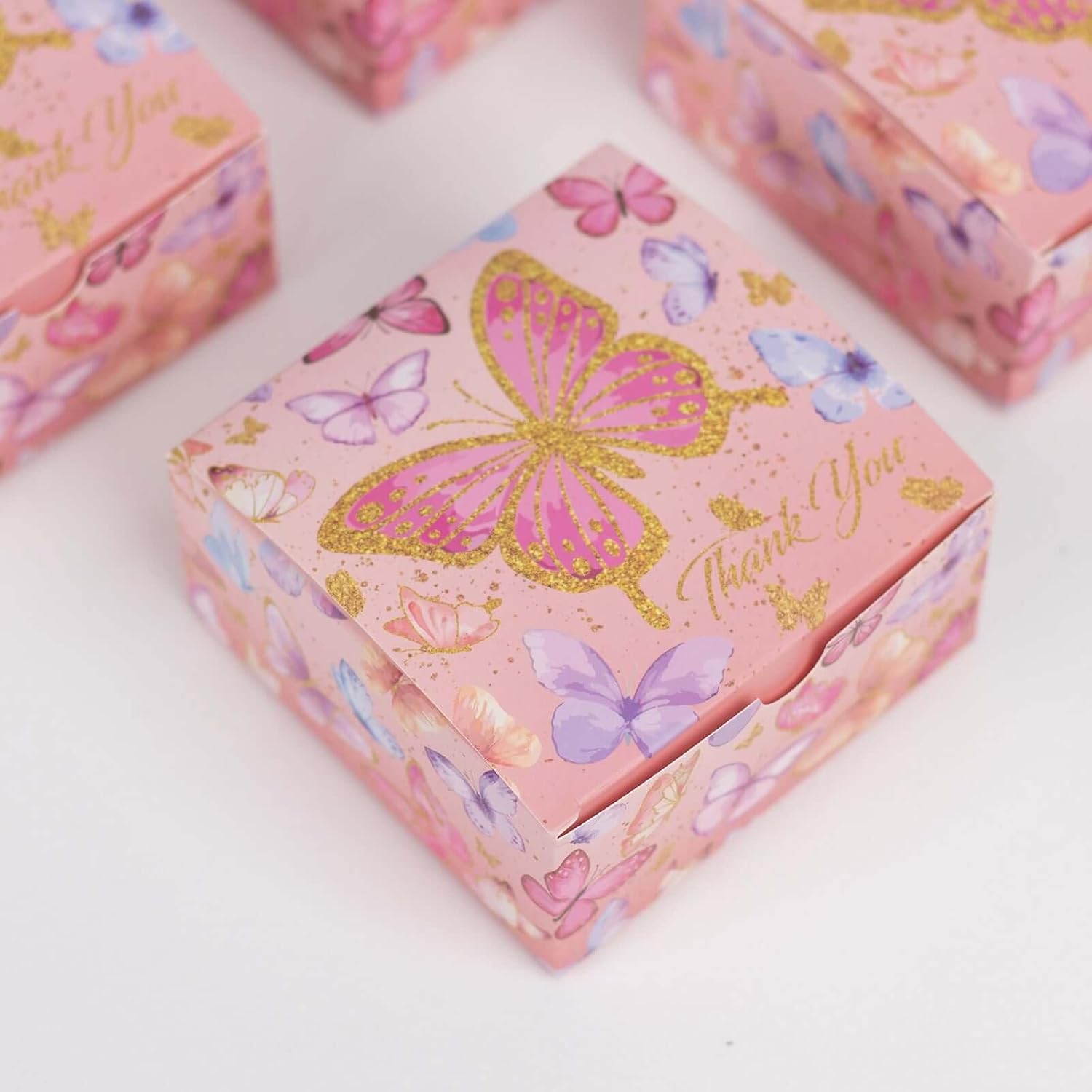 Efavormart 25 Pink Butterfly Party Favor Boxes with Thank You Print