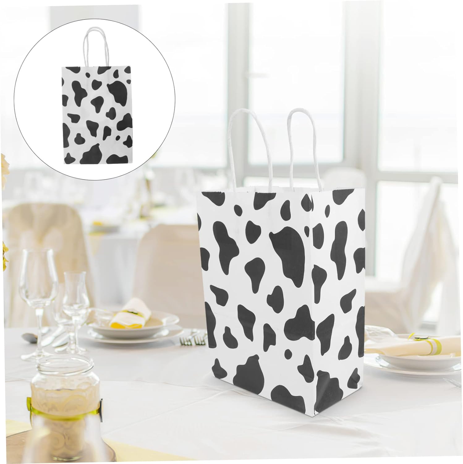 12pcs Cow Print Kraft Paper Bags for Parties and Gifts