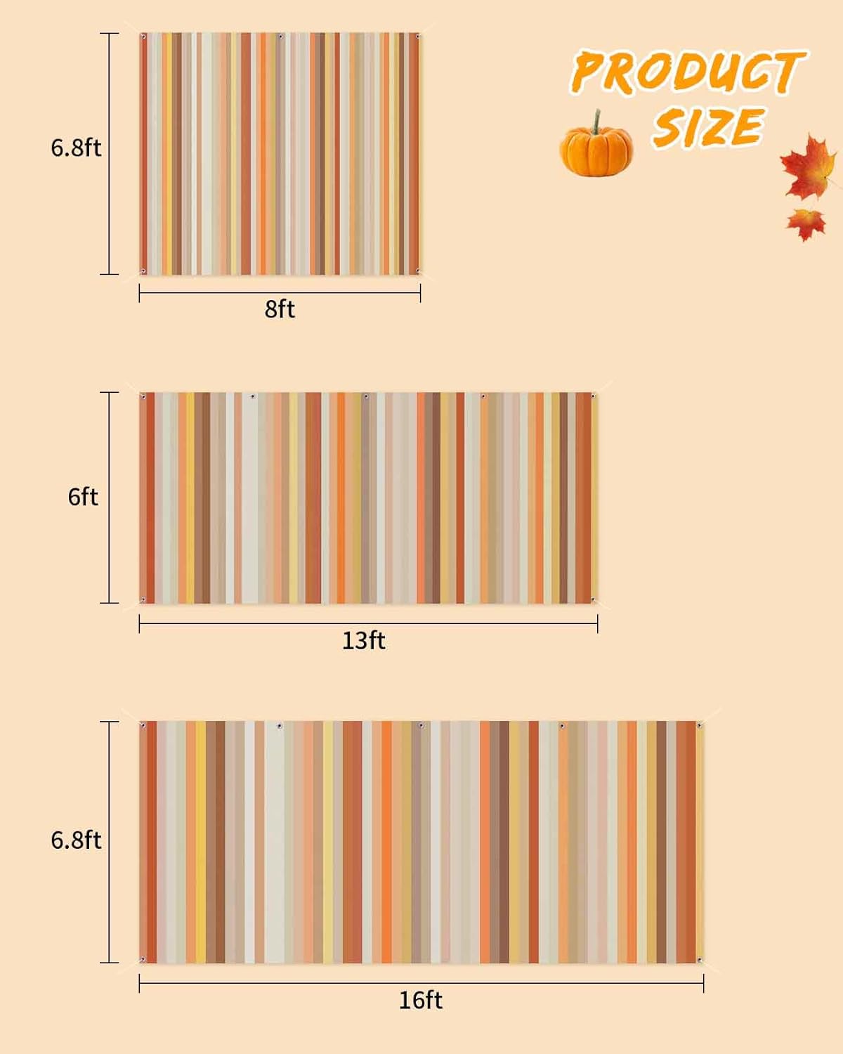 Geometric Orange Stripes Garage Door Cover 7x16ft Modern Decor