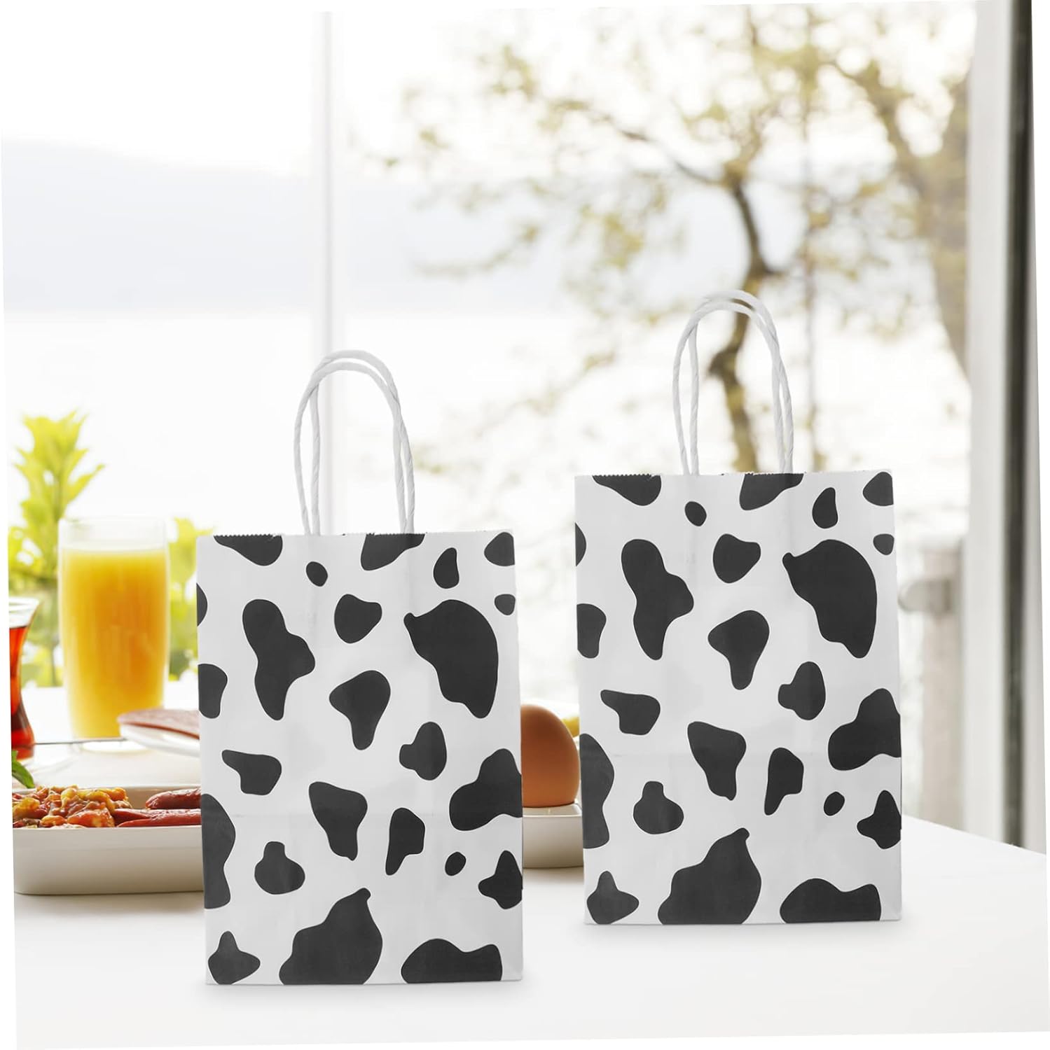 12pcs Cow Print Kraft Paper Bags for Parties and Gifts