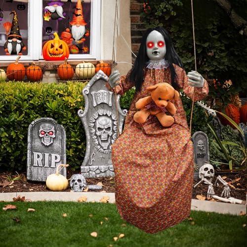 Scary Halloween Hanging Girl Prop with Sound and Light