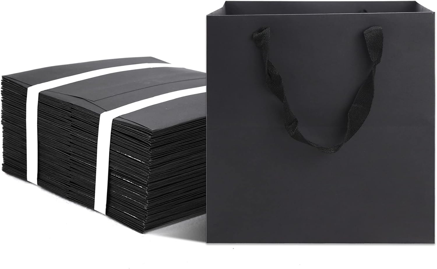 HUAPRINT Black Kraft Gift Bags - 12 Pack 6x6x6 Inch Square