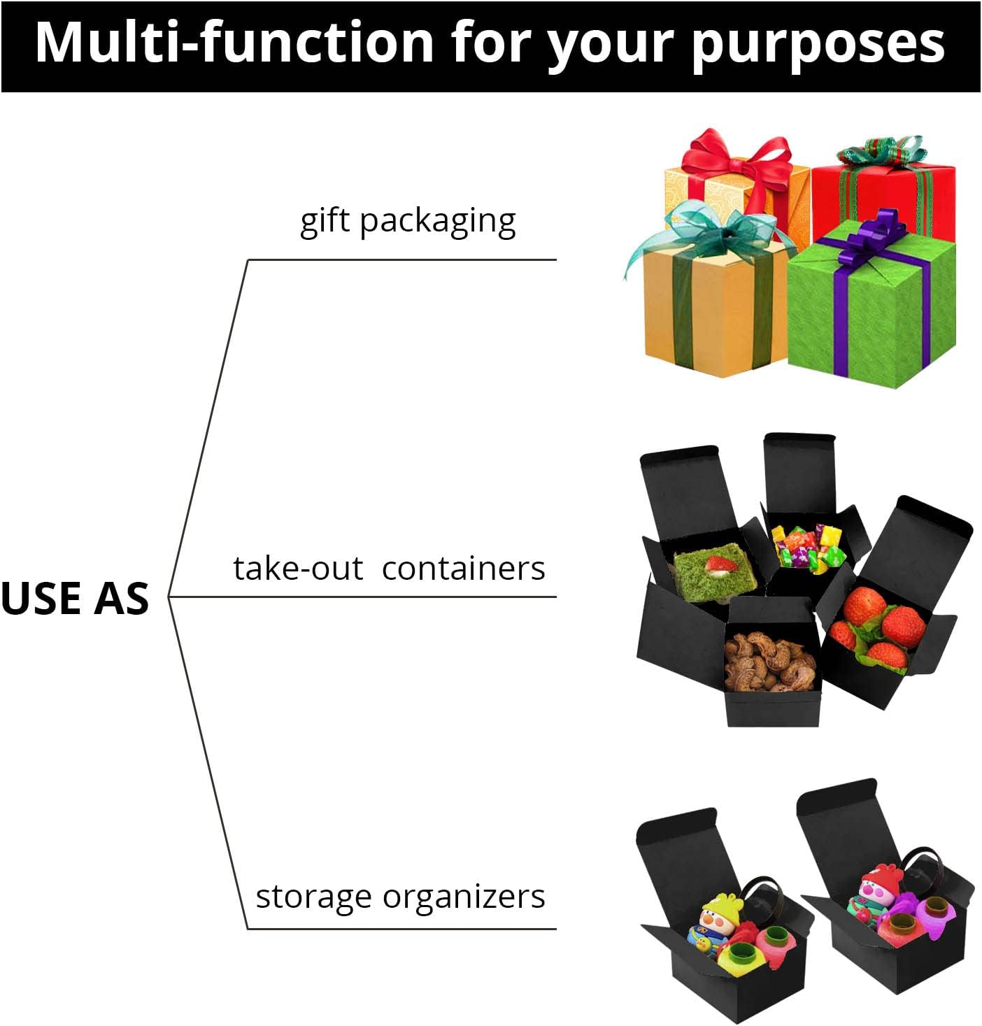Small Black Gift Boxes 4x4x3 Inches 50 Pack Matte Black Kraft