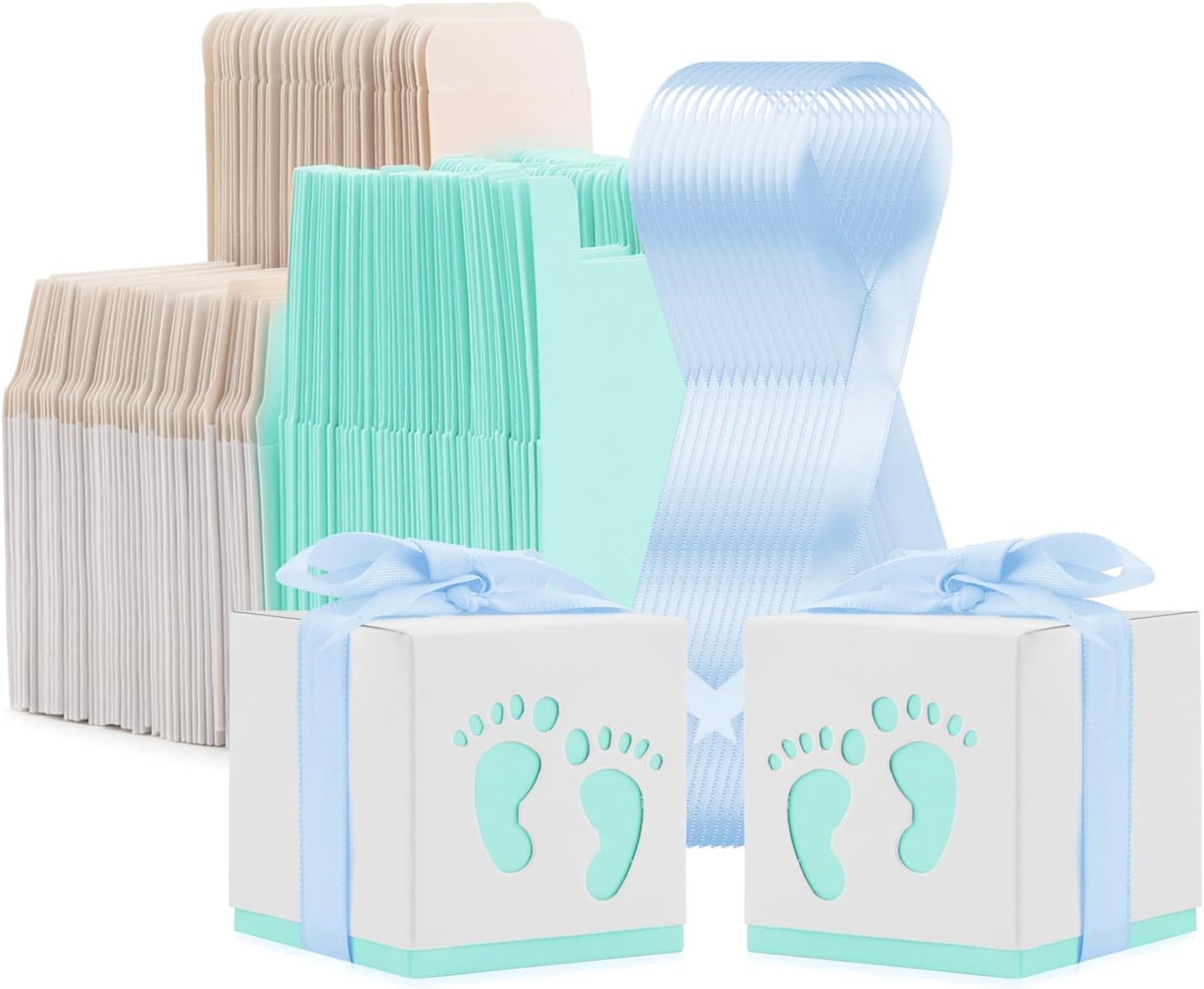 100 Pack Baby Shower Favor Boxes with Ribbon Blue