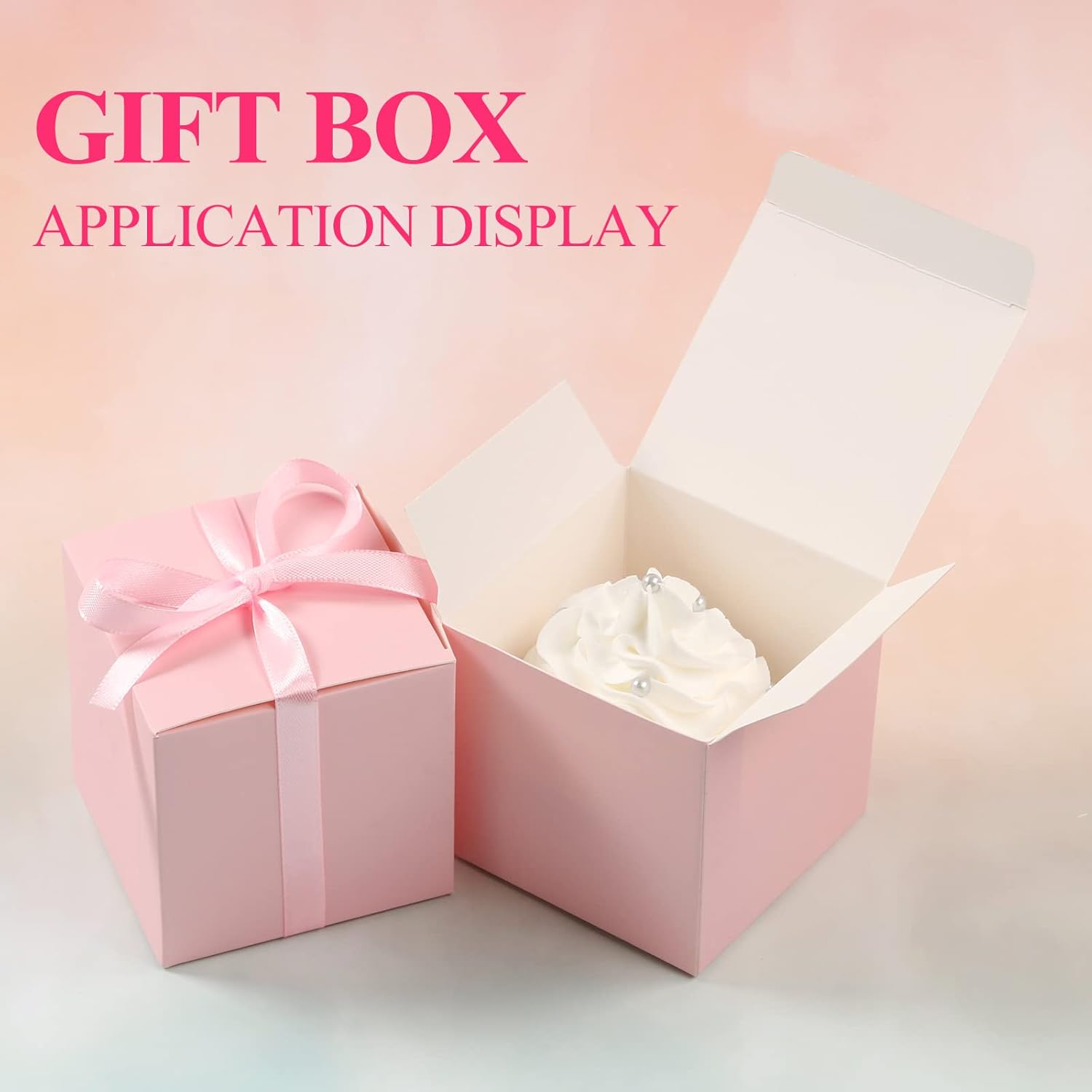 COTOPHER 100pcs 2x2x2 Inch Pink Gift Boxes with Ribbons