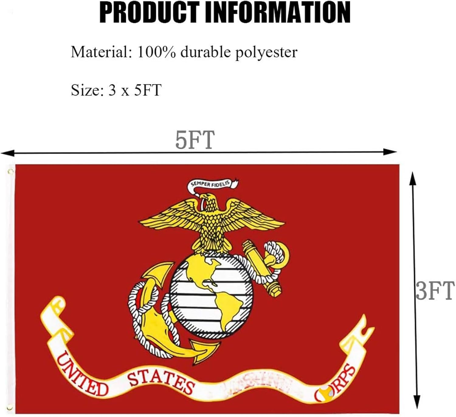 US Marine Corps Flag 3x5 Double Sided Heavy Duty