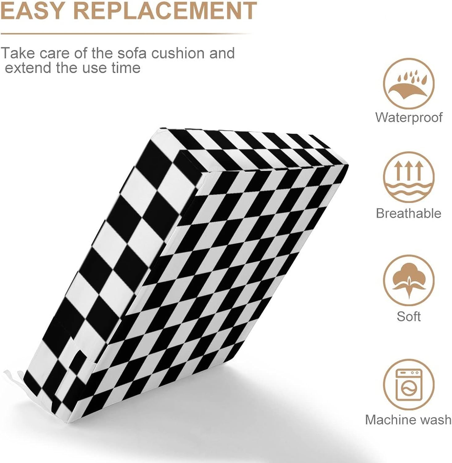 Black White Race Checkered Flag Pattern Seat Cushion Cover Replacement