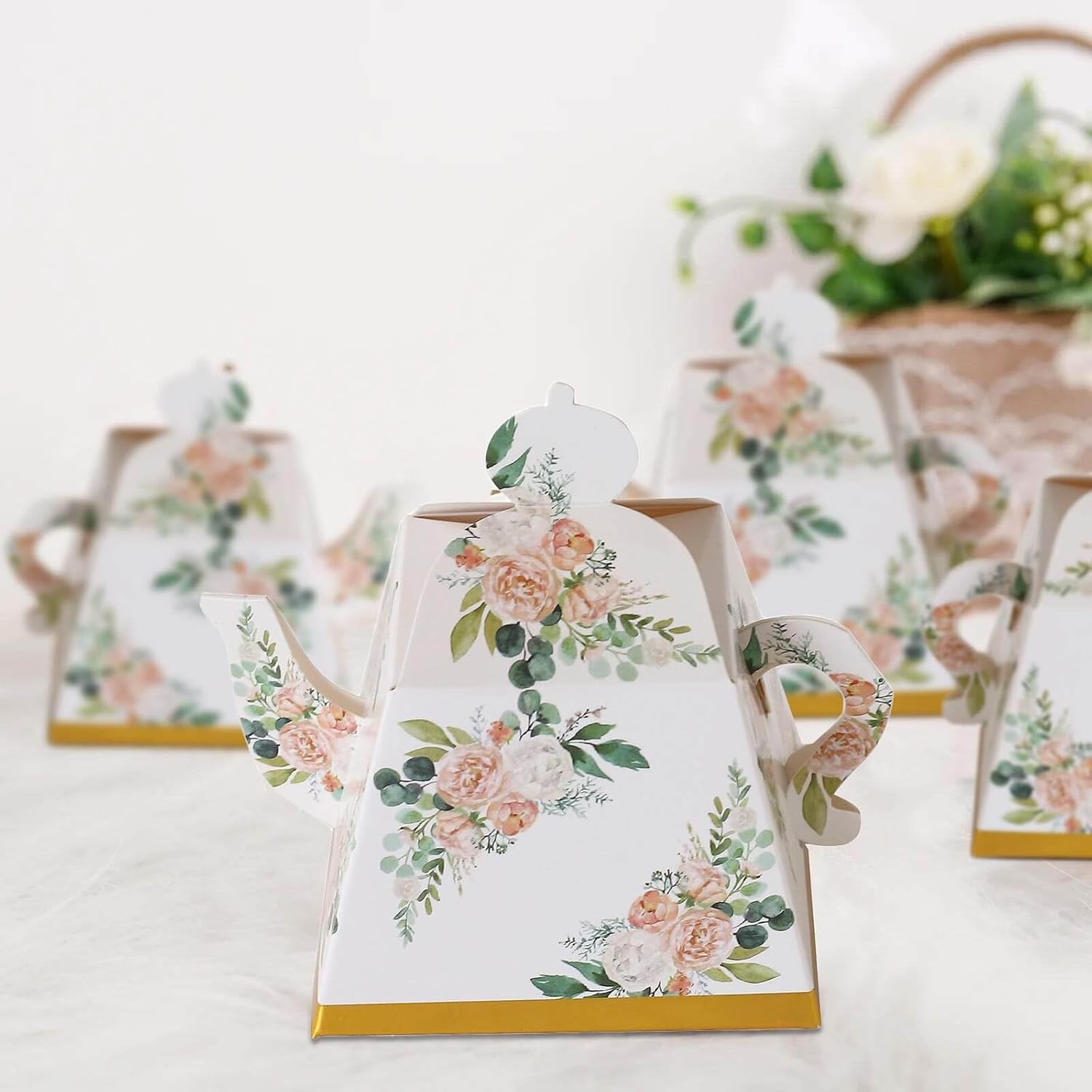 Efavormart 25 Pack Pink Peony Mini Teapot Gift Boxes with Gold Edge