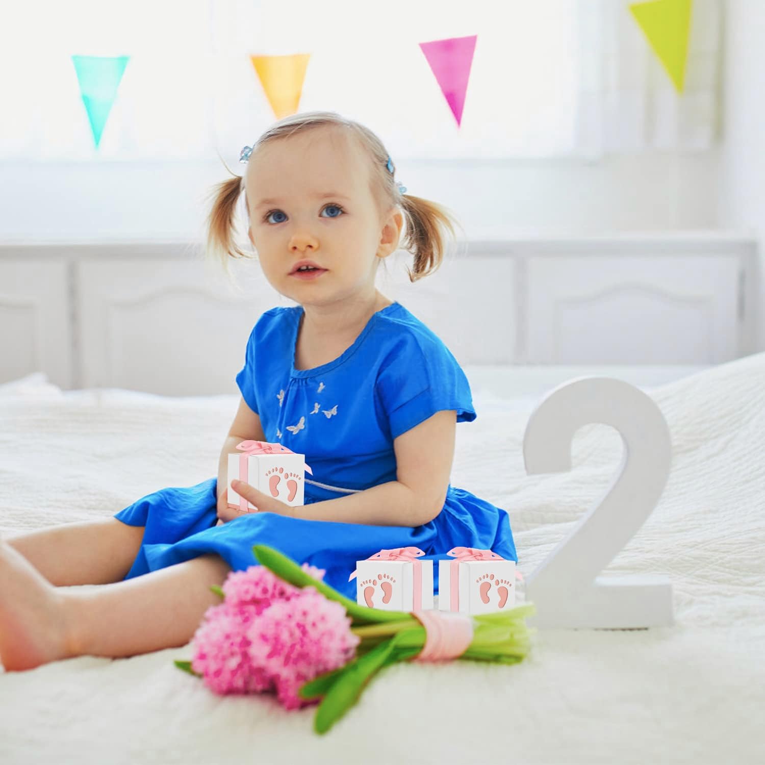 100 Pack Baby Shower Favor Boxes with Ribbon