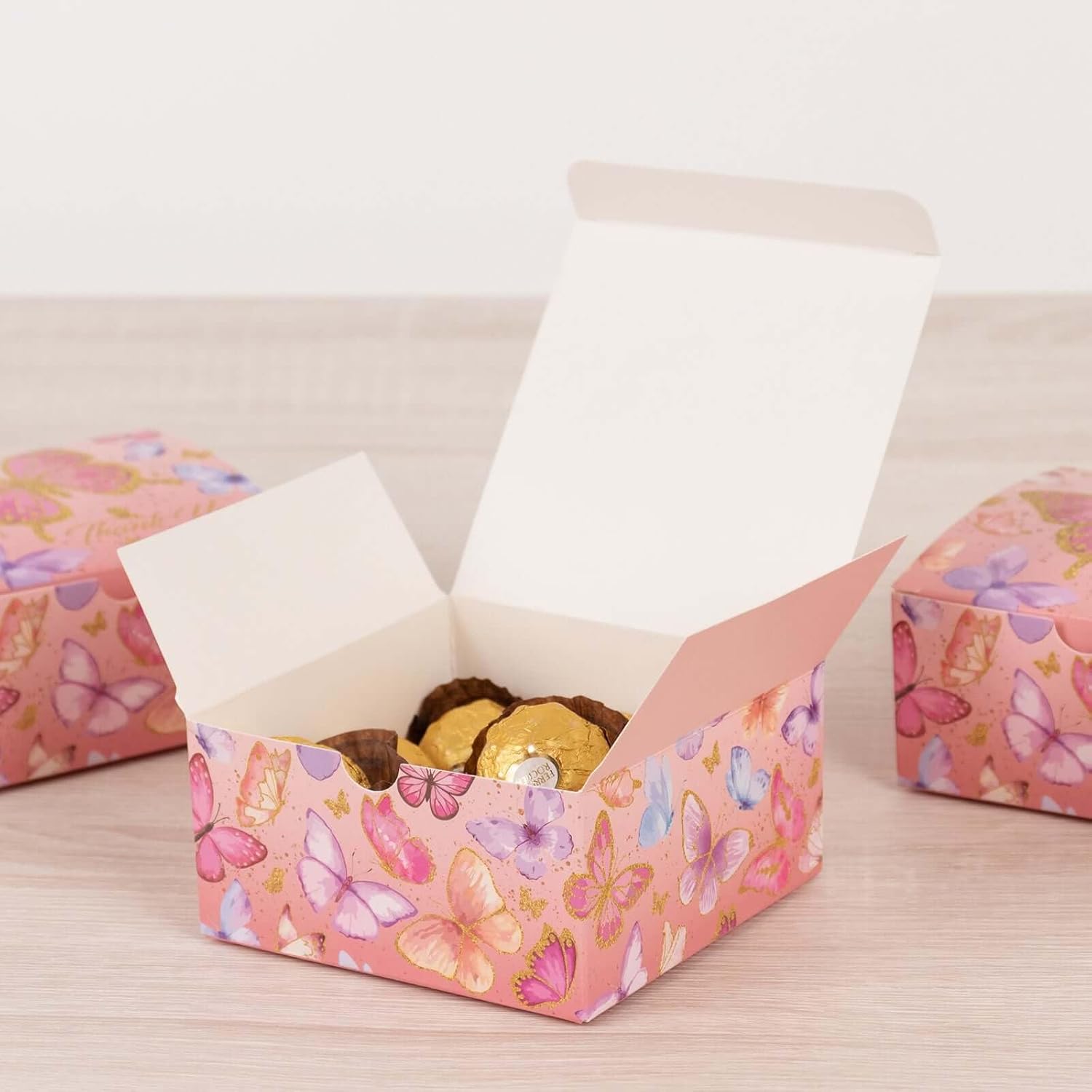 Efavormart 25 Pink Butterfly Party Favor Boxes with Thank You Print