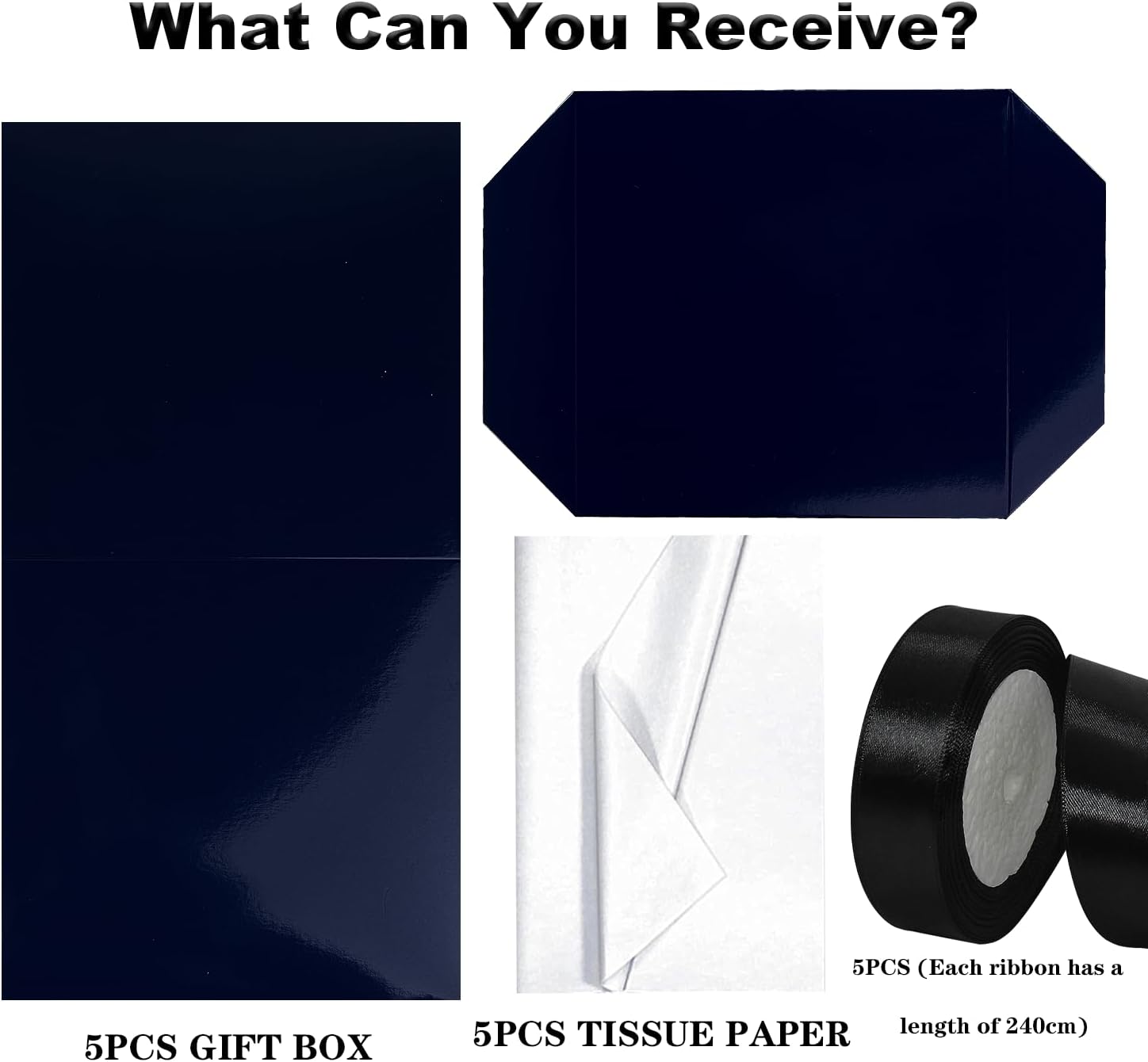 Jaywayang 5 Pack Black Gift Boxes with Lids Ribbons Tissue Papers