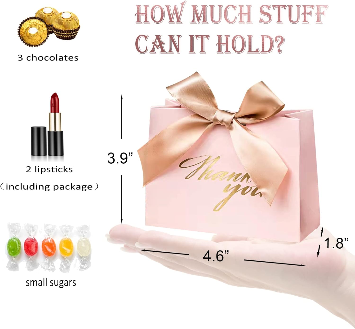 25 Pack Pink Gift Bags with Gold Ribbon