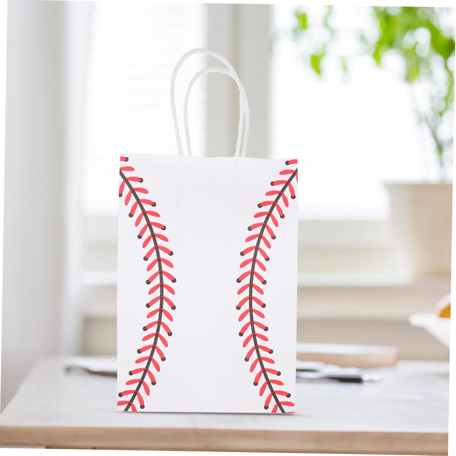 SHOWERORO 12pcs White Kraft Paper Baseball Party Bags