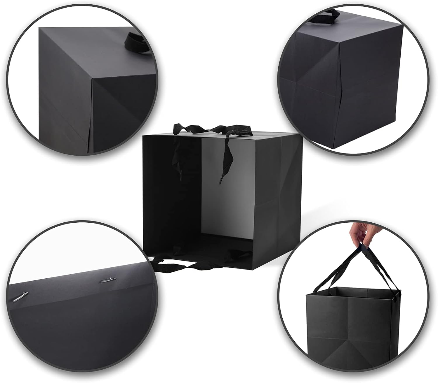 HUAPRINT Black Kraft Gift Bags - 12 Pack 6x6x6 Inch Square