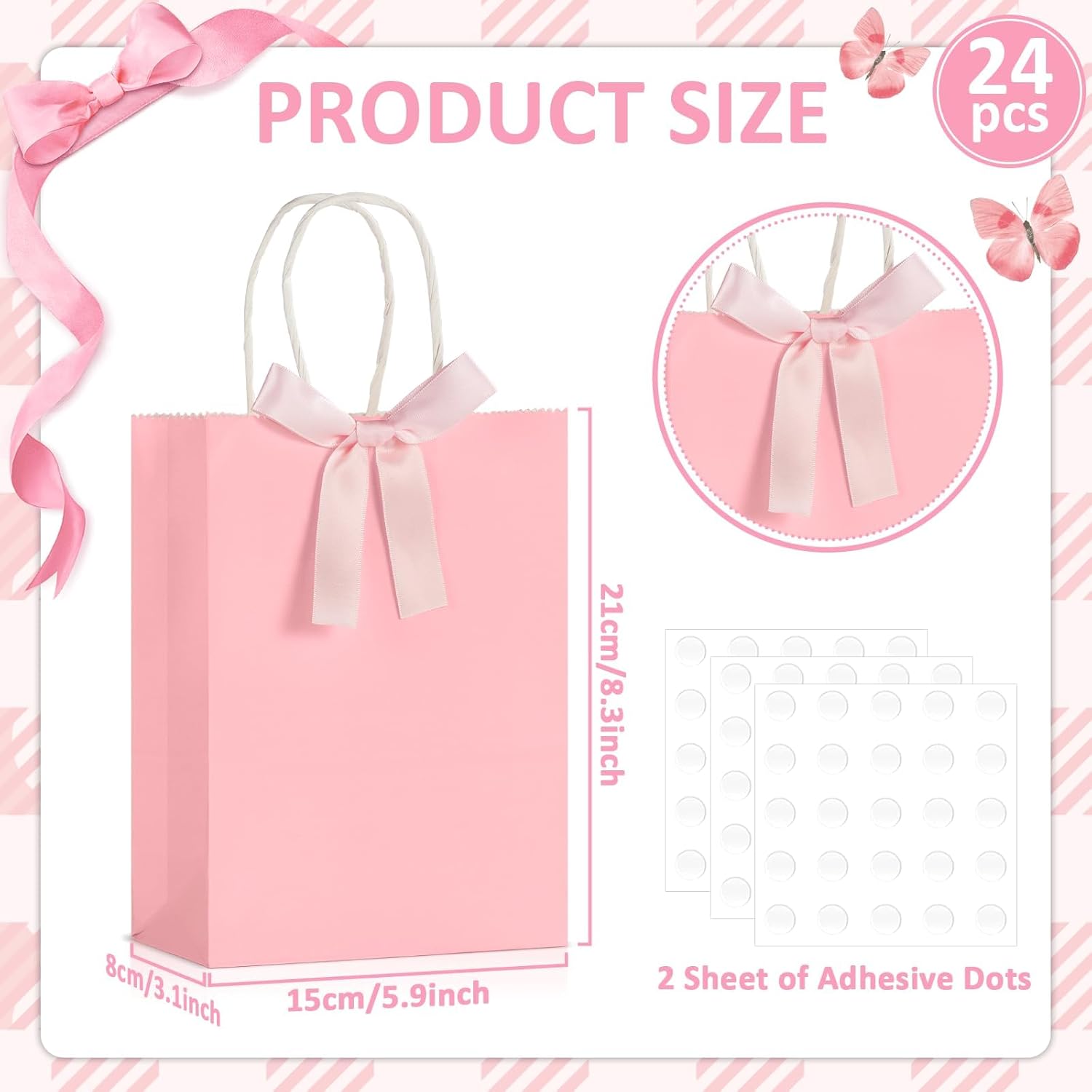 ZOIIWA 24Pcs Pink Bow Gift Bags with Handles