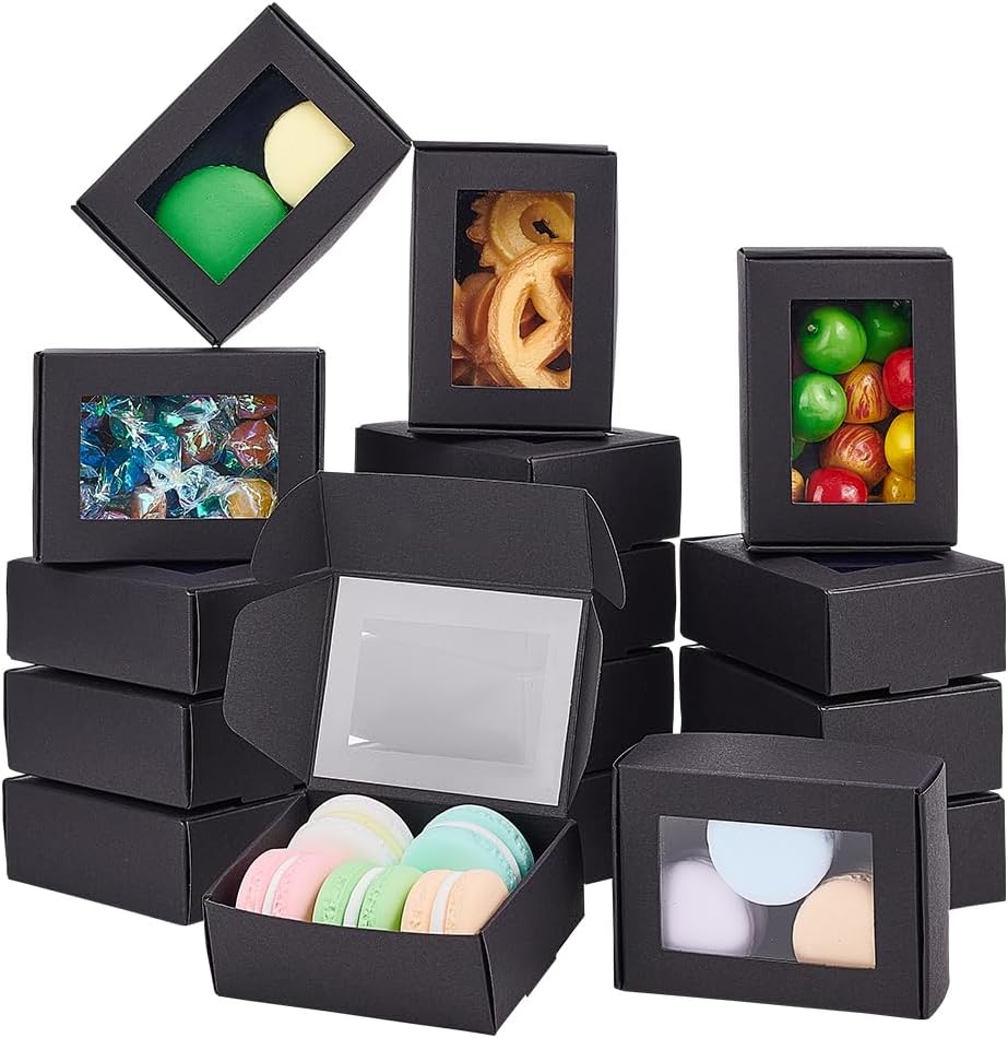 BENECREAT 30 Pack Black Kraft Gift Boxes with Clear Windows