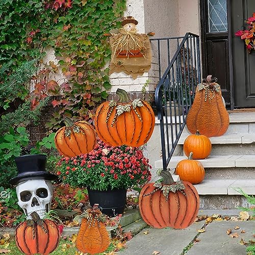 Metal Pumpkin Garden Stake - Autumn Decor Yard Sign