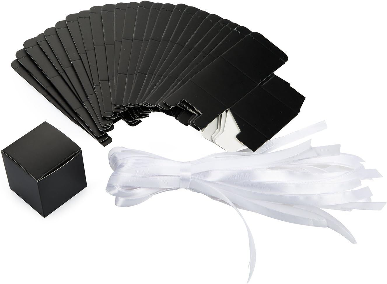 AWELL Black Gift Candy Box with White Ribbon Pack of 50