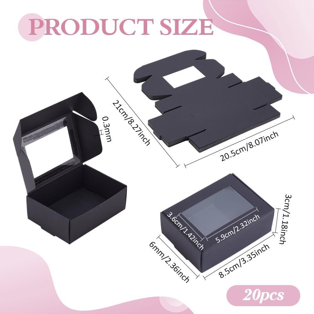 PH PandaHall 20pcs Black Gift Boxes with Window