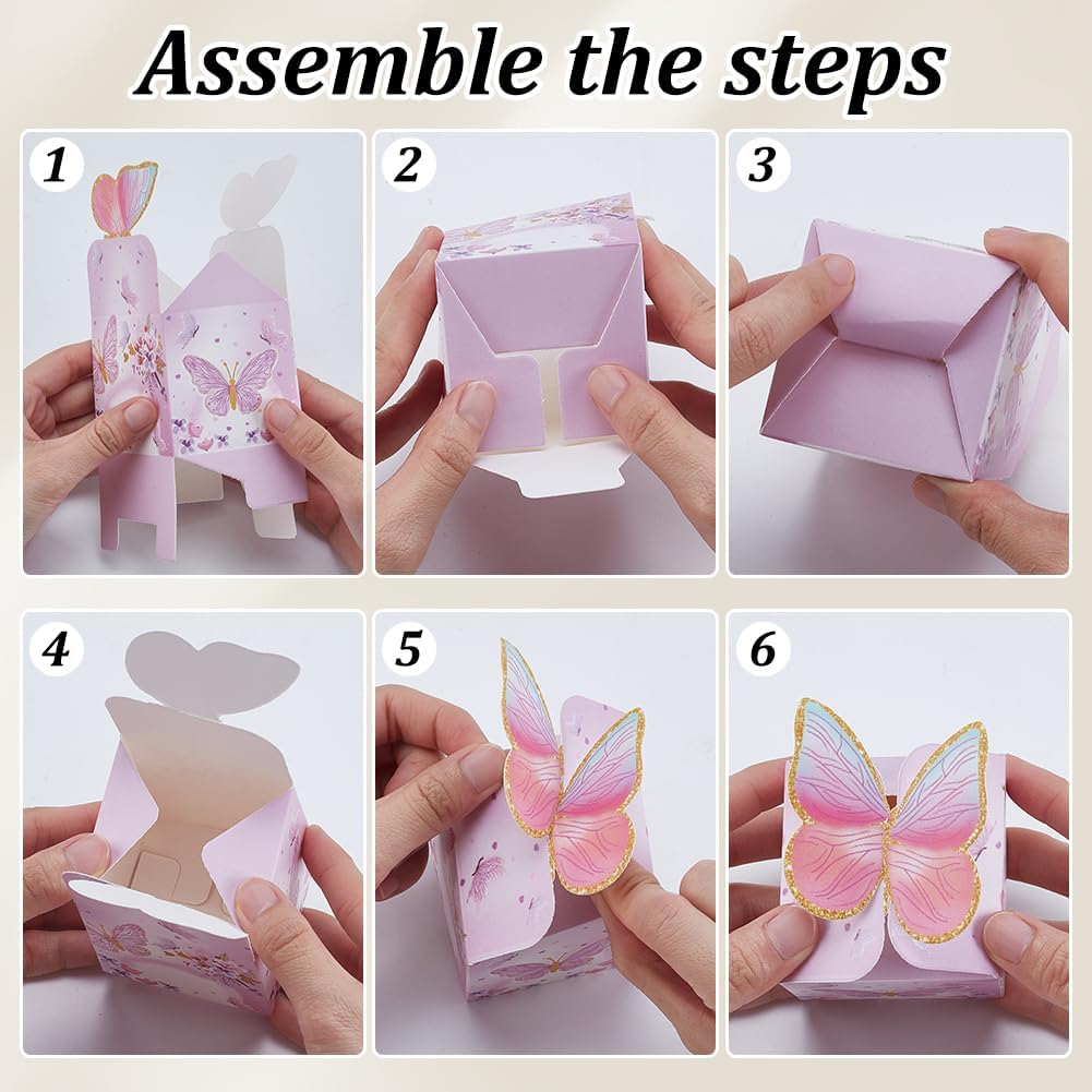 WEBEEDY 60 Pcs Mini Butterfly Favor Boxes Purple Pink 24x24 Inch