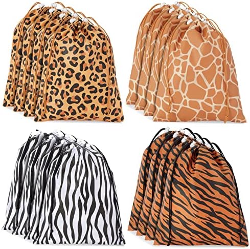 Blue Panda 12 Pack Animal Print Drawstring Gift Bags