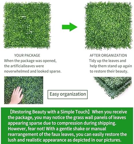 Artificial Grass Wall Panels Decor 10x10 12Pcs Faux Boxwood Backdrop
