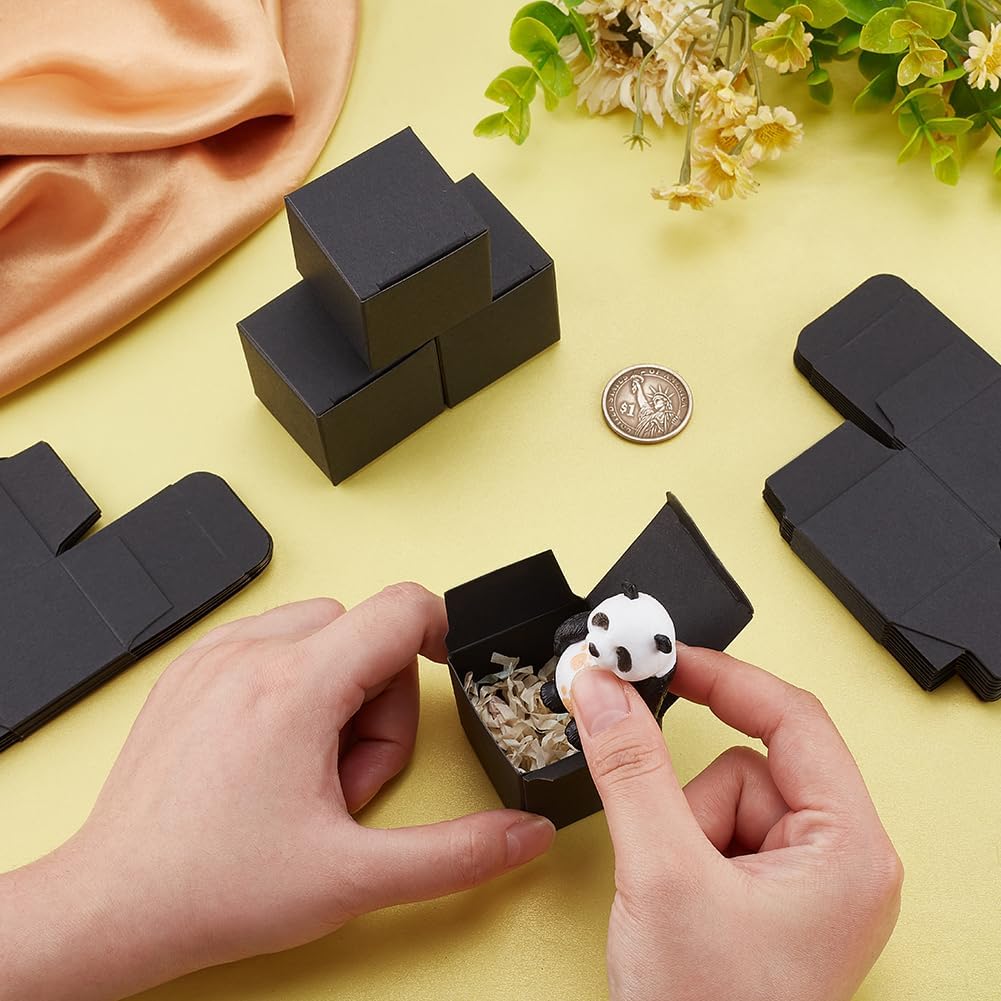 PH PandaHall 30pcs Mini Square Gift Boxes Foldable Black Packaging