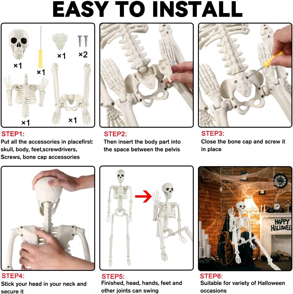 YUJUN 3ft Halloween Skeleton Decorations with Movable Joints