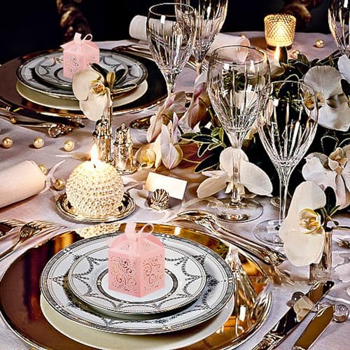 COTOPHER 100Pcs Laser Cut Pink Favor Boxes