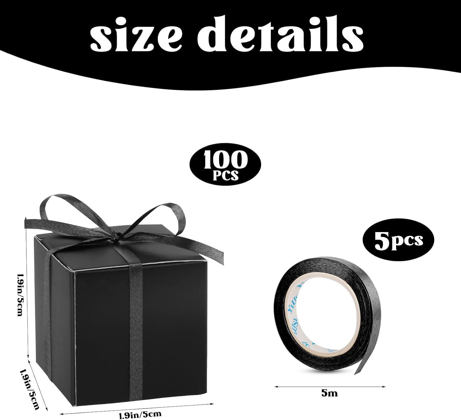 Adecortalk 100Pcs Black Gift Boxes with Ribbons